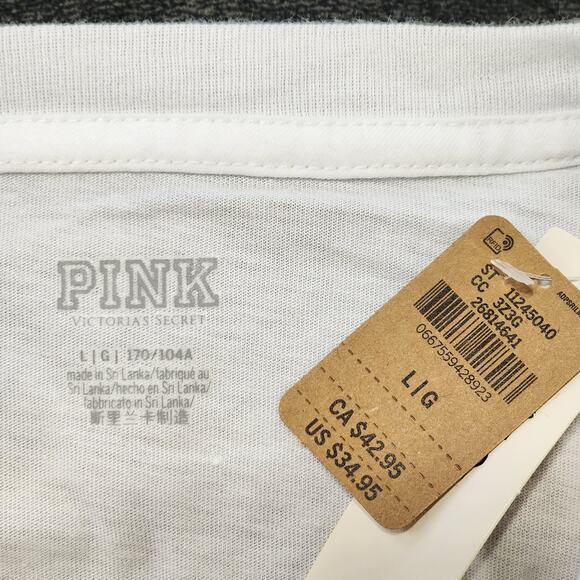 PINK White T-Shirt with Crystal Rhinestone P Logo on Front.  Women's Size Large - Picture 7 of 9